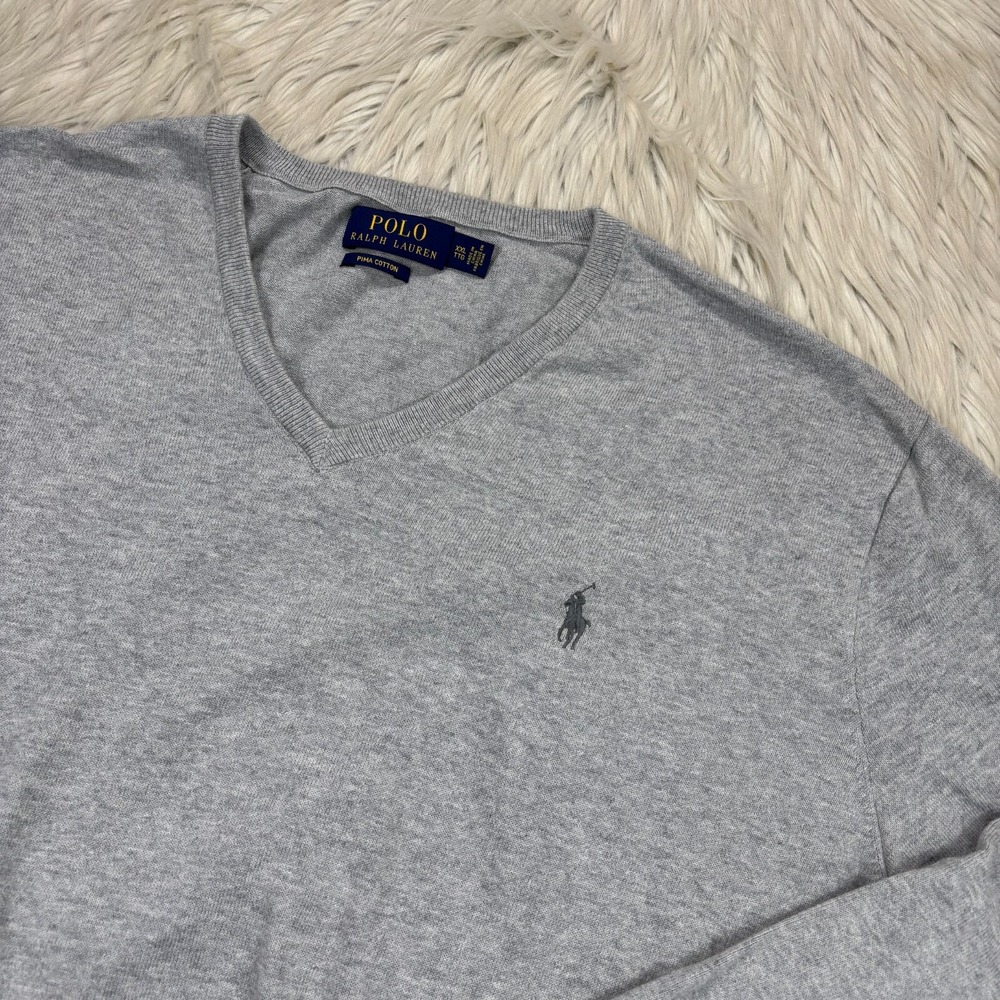 Polo Ralph Lauren Men's XXL Gray V-Neck Pima Cotton Pullover Sweater - Picture 2 of 5